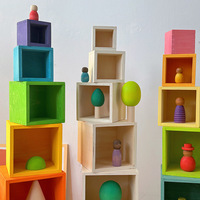 Juguetes Montessori JET, Bloques de Arcoíris, Juguetes Apilables, Almacenamiento, Reconocimiento de Colores y Clasificación, Bloques de Madera, Juguetes Educativos