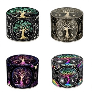 Moulin à herbes Arbre de Vie en alliage de zinc à 4 couches, motif soleil et lune, accessoires de fumage portables personnalisés – Offre spéciale - Product Image 1