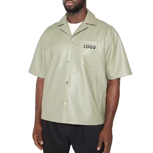 <span class=keywords><strong>Camicia</strong></span> in finta pelle da uomo personalizzata di alta qualità <span class=keywords><strong>giacca</strong></span> con Zip ricamata toppa manica corta con tasca sul petto - Product Image 5