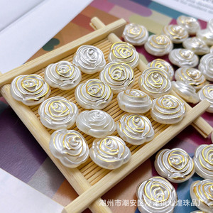 Off White Rose <b>Beads</b> With Gold Foil 17mm <b>Plastic</b> Resin Scattered <b>Beads</b> For Phone Decoration - Product Image 1