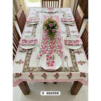 Nappe de table moderne à motifs floraux en coton 100% imprimée à la main avec serviettes pour 8 personnes