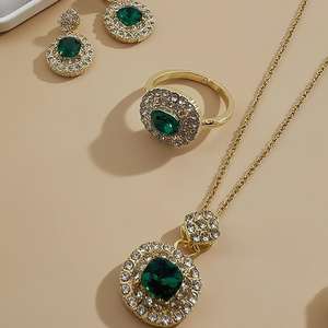 Juego de Joyería UGOOD de Latón Forjado con Zirconia, Chapado en Oro, Corte Esmeralda, Clásico, para Mujer, para Fiestas - Product Image 3