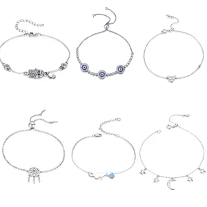 Tùy Chỉnh Bán Buôn 925 Bạc Quyến Rũ Đồ Trang Sức Vòng Đeo Tay, 14K Mạ Vàng Zircon Evileye 925 Sterling Bạc Cuff Có Thể Điều Chỉnh Vòng Đeo Tay