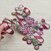 Patchs thermocollants de Noël en chenille à imprimé léopard, broderie Hohoho et applique chapeau de Père Noël, personnalisables en gros pour vêtements de fêtes