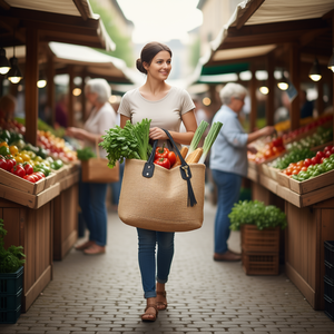 Bolsa de Yute Negra Fana Jordin para Mujer, Duradera, Ecológica, de Tamaño Mediano con Letras Impresas por Termotransferencia para Alimentos o Publicidad - Product Image 2