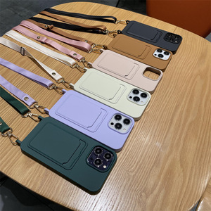 Étui de téléphone souple uni avec cordon bandoulière et porte-cartes pour <span class=keywords><strong>iPhone</strong></span> 17 Air 16 15 14 13 12 17 Pro, coques de téléphone à cordon - Product Image 5