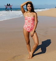 Hoge taille strapless bandeau badpak op maat gemaakte badkleding voor vrouwen buikcontrole vintage print strandkleding