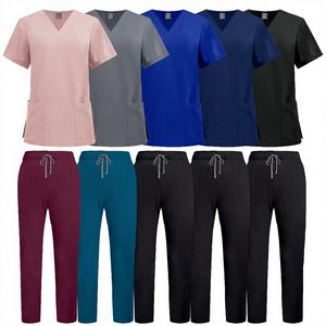 Ensemble de Blouse et Pantalon Médical à Col en V pour Infirmière et Médecin, Personnalisable avec Logo OEM, en Polyester/Spandex Tricoté – Vente en Gros Ziakot - Product Image 3