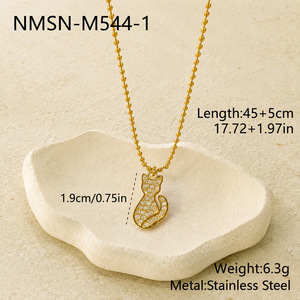 Graziosa Collana con Ciondolo a Forma di Gatto in Acciaio Inossidabile Dorato con Strass, Regalo per Amanti dei Gatti, Gioiello da Collo per Donne - Product Image 2