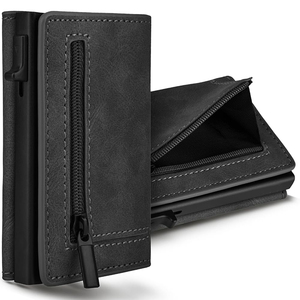 Kim loại nhôm Ví với dây kéo đồng xu Túi <span class=keywords><strong>RFID</strong></span> chặn tùy chỉnh Pop Up da chủ thẻ tín dụng ví - Product Image 1