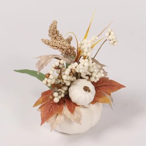 Offre Spéciale : Fleurs artificielles durables en mousse, imitation citrouille blanche, dans un pot de fleurs pour Halloween, Noël, Thanksgiving, Nouvel An - Product Image 2