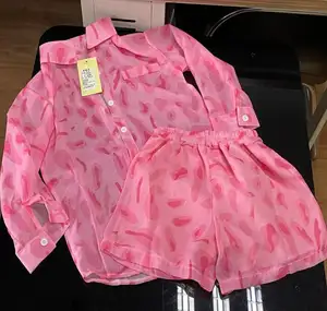 RTS 2023 Summer Kids Clothes Little Girls Pink Clothes Kids Wear Shirt 2pcs Sets Summer Wear Baby Girls Clothing Sets