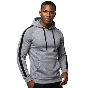 Sudadera con Capucha Gris para Hombre, Manga Larga, Color Sólido, Informal, con Bolsillos Laterales, Diseño Transpirable con Cordón Ajustable, para Otoño - Product Image 2