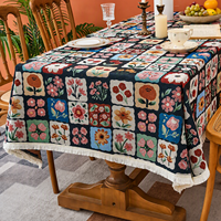 Nappe en jacquard polyester-coton à imprimé floral, rectangulaire, avec bordure à franges tissées, durable, pour la décoration de la salle à manger à la maison
