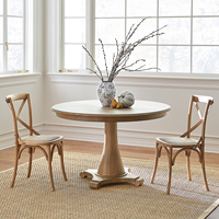Weißer Runder Tisch mit Einzelner Säule und Drei Beinen aus Massivholz - Luxuriöser und Dezent-Eleganter Esstisch für Kleine Wohnungen