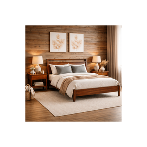 Modern Mid Century Wooden <b>Bed</b> <b>Frame</b>, Platform <b>Bed</b> With Slatted Headboard For Bedroom, Solid Wood Home Furniture - Product Image 1