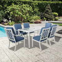 Vente directe d'usine, ensemble de table et de chaises de salle à manger modernes et personnalisables, plateau en verre trempé, mobilier de jardin léger pour l'extérieur, pour hôtel