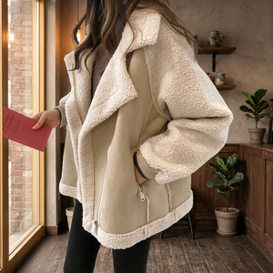 Nuevo Abrigo de Moda Coreana para Mujer, Estilo Vintage, Cuello Polo, Terciopelo Grueso, Holgado, para Otoño e Invierno, 2M - Product Image 3