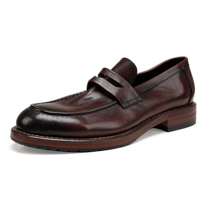 Nuevos hombres lavados Retro estilo británico moda tendencia Slip on <span class=keywords><strong>mocasines</strong></span> hechos a mano cabeza cuero genuino capa superior zapatos de cuero de vaca - Product Image 1