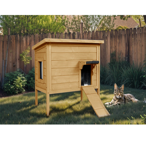 Maison pour chat sauvage, extérieure, isolation thermique, abri pour chat, imperméable, grande maison pour animaux de compagnie en bois pour plusieurs chats, échelle pliable - Product Image 4