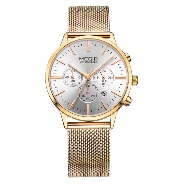 Montre Femme Megir 2011 Mesh Stainless Steel Straps Women Chronograph Quartz Watch Luxury Ladies Dress Watches
