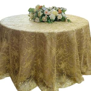 थोक 120 इंच सोने की कढ़ाई फीता ओवरले टेबल में लक्जरी राउंड फैंसी टेबल कवर - Product Image 1
