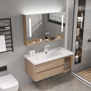 Vanité de salle de bains de luxe adaptée aux hôtels avec <span class=keywords><strong>miroir</strong></span> lumineux LED et évier en ardoise de roche vanité de salle de bains flottante - Product Image 1