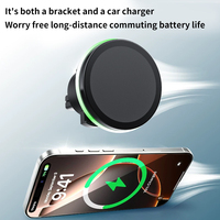 Support de chargeur de voiture sans fil QC3.0, support de téléphone de voiture à charge rapide USB-C pour iPhone Samsung Galaxy Android avec lumière