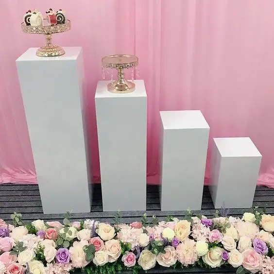 Pilar quadrado acrílico branco, colunas decorativas para festa de aniversário e casamento, suporte acrílico quadrado branco