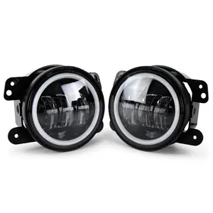 OVOVS Cars Parts Supplier Dot Approved 30w 4" Round Angle Eyes 12V 24V LED Fog Light With White Halo Ring DRL for Jeep Wrangler