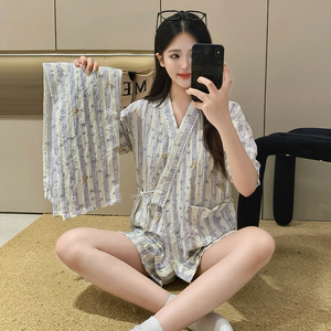Pyjamas Women's Summer <strong>Clouds</strong> Ten Thousand Years Kimono Cute Cartoon Short Sleeve Shorts Trousers Three-Piece Pajamas - Product Image 6