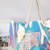 Sac de plage à bandoulière en PVC irisé avec logo personnalisé, fourre-tout avec poignée torsadée, lettre laser holographique irisée imperméable à l'eau