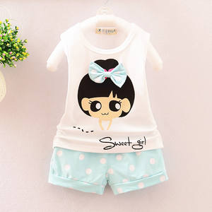 Ensemble de vêtements pour bébé fille de haute qualité, adorable, boutique, 2 pièces, coton, imprimé dessin animé, été - Product Image 2
