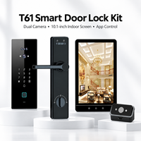 Kit de serrure de porte intelligente T61 avec reconnaissance faciale, lecture des veines palmaires, empreinte digitale, double caméra, écran intérieur 10,1 pouces, contrôle WiFi Tuya