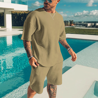 T-shirt à manches courtes pour hommes, ensemble 2 pièces, tenue de sport Simple, couleur unie, haut et Short décontractés, tendance,