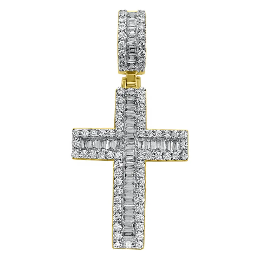 Fabrik China Silber Kreuz Männer Großhandel Gold Baguette Zirkon Moissan ite Sterling Silber HipHop Schmuck Anhänger