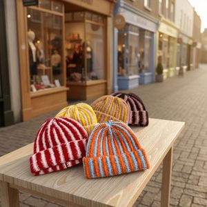 Gorro de Punto con Estilo Moderno para Hombre y Mujer, Otoño Invierno, con Puño, Rayas, Dos Tonos de Color - Product Image 1
