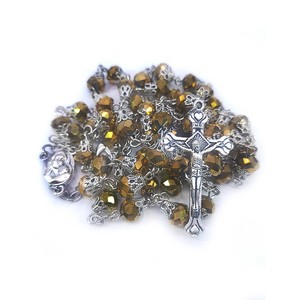 Rosario de Cristal de <span class=keywords><strong>Jerusalén</strong></span> - Cuentas Facetadas de 8mm, Colgante de Cruz de Madera de Olivo, Chapado en Plata Antigua, Collar Religioso Católico - Product Image 5