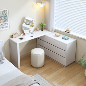 Solid Wood Dressing Table With Mirror And <b>Drawer</b> Bedroom Furniture For Small Apartment Extendable Design - Product Image 2