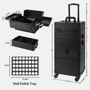 Double Aluminum Rolling <b>Makeup</b> Train <b>Case</b> Black Cosmetic Trolley with Tray Storage Organizer for Travel Salon - Product Image 4