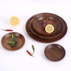 <b>Black</b> Walnut Wood Round <b>Plate</b> Set 11 13 15 Cm Solid Wood Dish For Hotel Party Snack Serving - Product Image 1