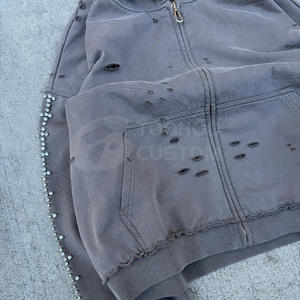 Sweat à capuche en tricot zippé respirant uni teint en filature lourd 480g 100% coton camouflage de chasse streetwear personnalisé imprimé numérique pour hommes - Product Image 2