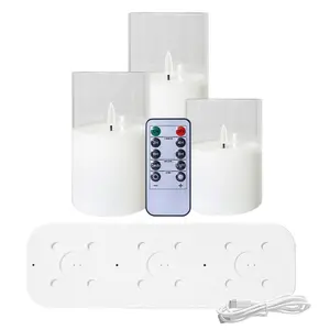 Rechargeable LED Flameless Flickering Glass Candles Battery Operated Pillar Candles Long Lasting Real Wax USB Candles