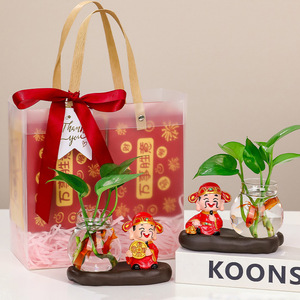 God Of Wealth Figurine With Hydroponic Glass Vase For <b>Desktop</b> Decoration Feng Shui Office Home Gift Chinese New Year - Product Image 2