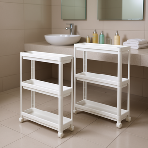 Carrito de Almacenamiento Delgado de 3 Niveles, Plástico, con Ruedas Desmontables, Organizador de Baño, Blanco, Paquete de 2 - Product Image 2