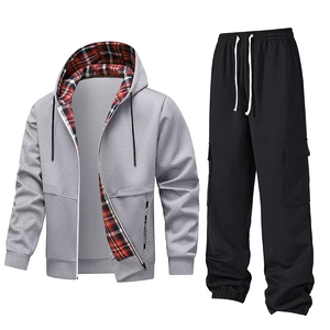 Ensemble de survêtement 2 pièces pour homme avec sweat à capuche zippé et pantalon de jogging doublé polaire, tenue de sport décontractée printemps automne - Product Image 3