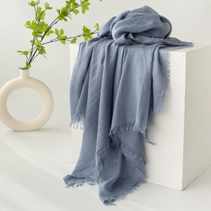 Trending Retro Solid Grey Polyester Long Scarf with Raw Edge Summer Multifunction Women's - Product Image 3