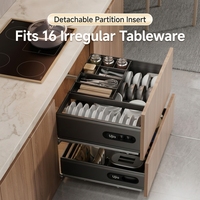 Étagère de rangement de cuisine réglable UZIA F90.5, panier coulissant à 2 niveaux en acier inoxydable, égouttoir à vaisselle, organisateur de tiroir d'armoire