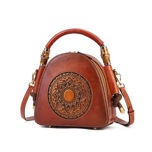 Guangzhou tas tangan kulit murni hijau kasual kualitas terbaik tas wanita dengan Totem antik