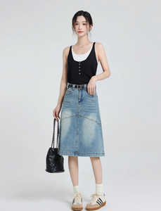 2026 Hong Kong Vintage Retro Modest Waist A-Line Bag Hip <strong>Skirt</strong> Ladies Small <strong>Man</strong> Crotch Cover Washed Denim <strong>for</strong> Spring Summer - Product Image 4